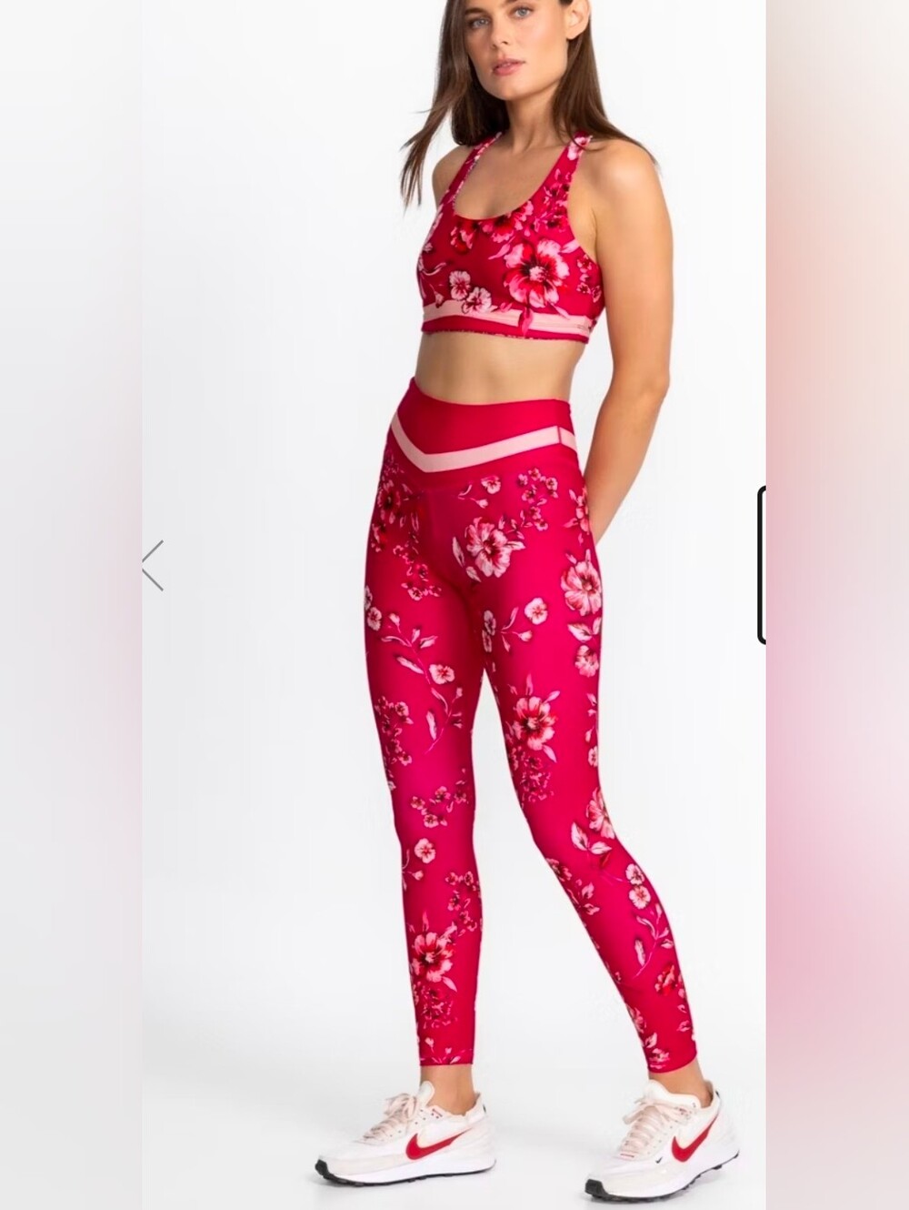 Johnny Was Bee Active V Yoke Leggings Floral Pattern Fuschia Pink Sz Medium